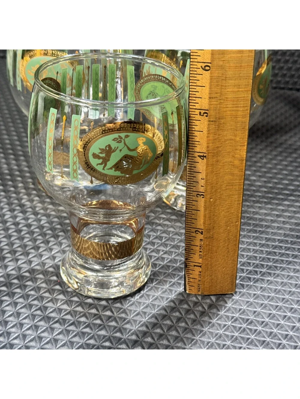 5 MCM Cera Cora Cocktail Water Goblets Barware Gold & Green Federal Glass 10oz